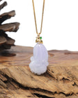 Baikalla 18K Yellow Gold "Cabbage" Natural Lavender Jadeite Jade Pendant W/ Natural Diamond