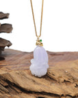 Baikalla 18K Yellow Gold "Cabbage" Natural Lavender Jadeite Jade Pendant W/ Natural Diamond