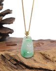 Baikalla 18K Yellow Gold "Ruyi" Natural Icy Vibrant Green Patches Jadeite Jade Pendant W/ Natural Diamonds