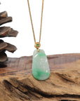 Baikalla 18K Yellow Gold "Ruyi" Natural Icy Vibrant Green Patches Jadeite Jade Pendant W/ Natural Diamonds