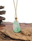Baikalla 18K Yellow Gold "Ruyi" Natural Icy Vibrant Green Patches Jadeite Jade Pendant W/ Natural Diamonds