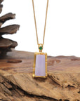 Baikalla 18K Yellow Gold "Bamboo" Natural Lavender Jadeite Jade Pendant W/ Natural Diamonds