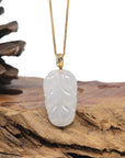 Baikalla 18K Yellow Gold "Jin Zhi Yu Ye" (Leaf) Natural Icy White Jadeite Jade Pendant