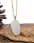 Baikalla 18K Yellow Gold "Jin Zhi Yu Ye" (Leaf) Natural Icy White Jadeite Jade Pendant