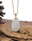 Baikalla 18K Yellow Gold "Ruyi" Natural Icy White Jadeite Jade Pendant W/ Natural Diamonds