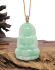 Baikalla 14K Yellow Gold "Guan Yin" Apple-Green Jadeite Jade Pendant W/ Natural Diamonds