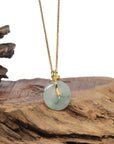 Baikalla 18K Yellow Gold "Ping An Kou" (Good Luck Button) Natural Icy Light Blue-Green Flowers Jadeite Jade Pendant