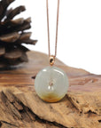 Baikalla 18K Rose Gold "Ping An Kou" (Good Luck Button) Natural Icy Light Green W/ Deep Yellow Patch Jadeite Jade Pendant