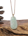 Baikalla 18K Rose Gold  "Ruyi" Natural Icy Light Green Jadeite Jade Pendant W/ Natural Diamonds