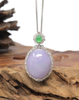 Baikalla 18K White Gold Natural Lavender Jadeite Jade Pendant W/ Natural Diamonds & Imperial Jade