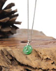 Baikalla "Ping An Kou" (Good Luck Button) 18K White Gold Natural Vibrant Green Jadeite Jade Pendant W/ Natural Diamonds