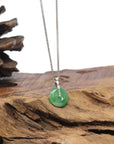 Baikalla "Ping An Kou" (Good Luck Button) 18K White Gold Natural Vibrant Green Jadeite Jade Pendant W/ Natural Diamonds