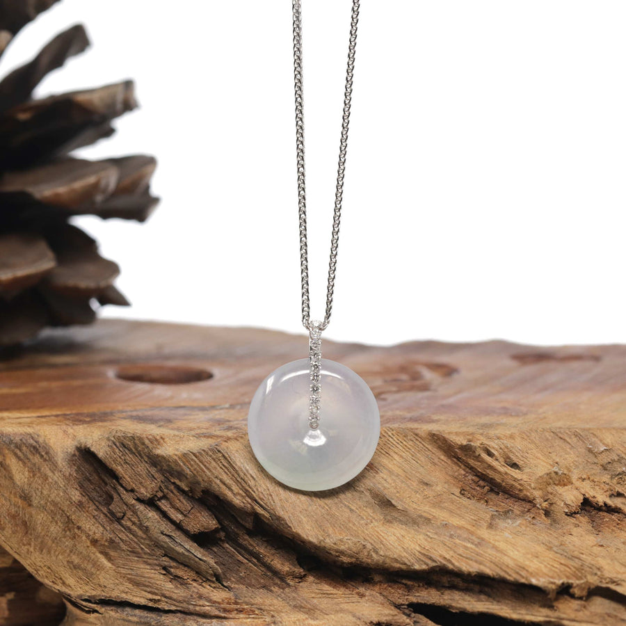Baikalla "Ping An Kou" High-end Natural Icy Jadeite Jade Pendant W/ Natural Diamonds