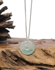 Baikalla "Ping An Kou" (Good Luck Button) 18K White Gold Natural Icy Vibrant Green Patches Jadeite Jade Pendant W/ Natural Diamonds