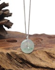 Baikalla "Ping An Kou" (Good Luck Button) 18K White Gold Natural Icy Vibrant Green Patches Jadeite Jade Pendant W/ Natural Diamonds