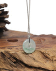 Baikalla "Ping An Kou" (Good Luck Button) 18K White Gold Natural Icy Vibrant Green Patches Jadeite Jade Pendant W/ Natural Diamonds