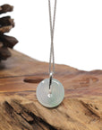 Baikalla "Ping An Kou" (Good Luck Button) 18K White Gold Natural Icy White & Light Green Jadeite Jade Pendant W/ Natural Diamonds