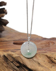 Baikalla "Ping An Kou" (Good Luck Button) 18K White Gold Natural Icy Light Green Jadeite Jade Pendant W/ Natural Diamonds