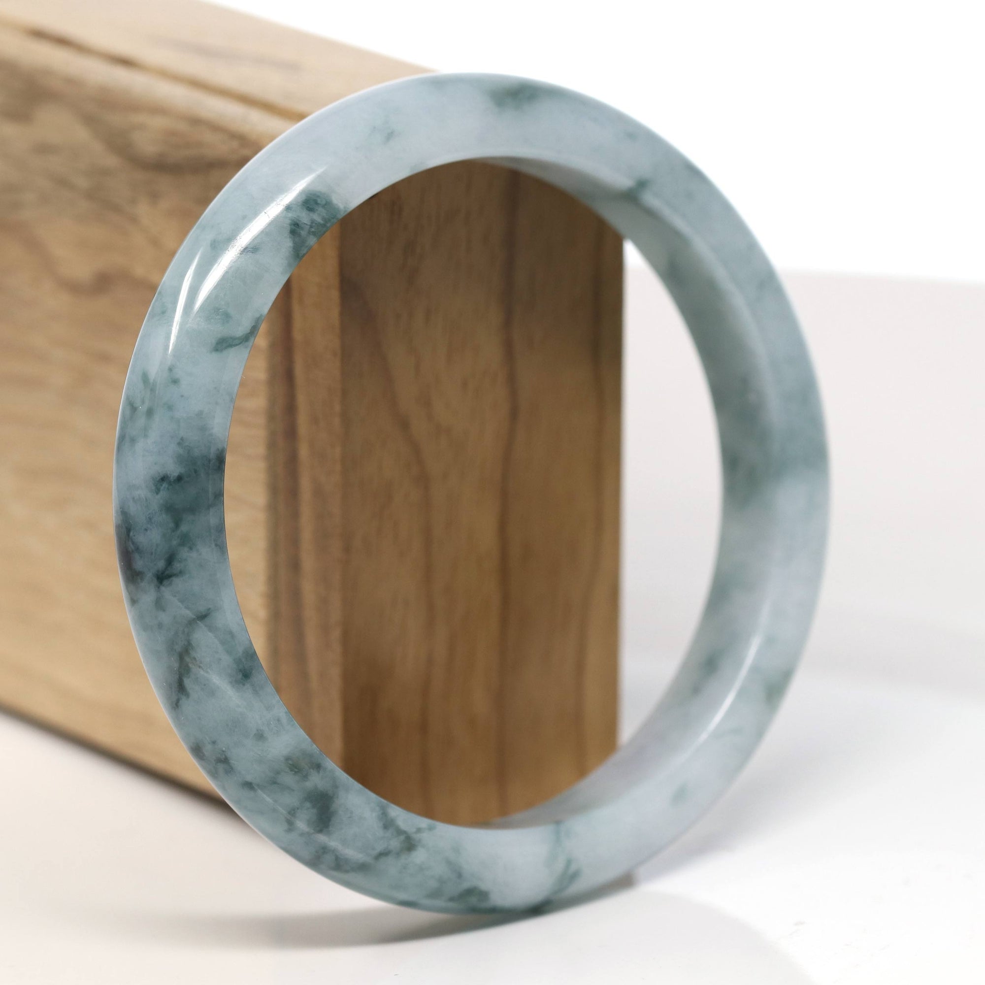 Baikalla Natural Blue-Green Jadeite Jade Bangle Bracelet (61.7mm) 