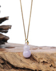 Natural Lavender Jadeite Jade "Magic Bottle Gourd" Hulu Necklace With 18k Yellow Gold Bail