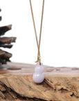 Natural Lavender Jadeite Jade "Magic Bottle Gourd" Hulu Necklace With 18k Yellow Gold Bail