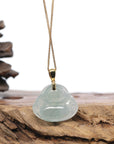 Burmese Ice Blue Green Jadeite Jade Happy Buddha Necklace With 18K Gold Bail