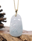 Genuine Ice Jadeite Jade RuYi Pendant Necklace With 18K Gold Bail