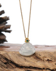 Burmese Jadeite Jade Happy Buddha Necklace With 18K Gold Bail