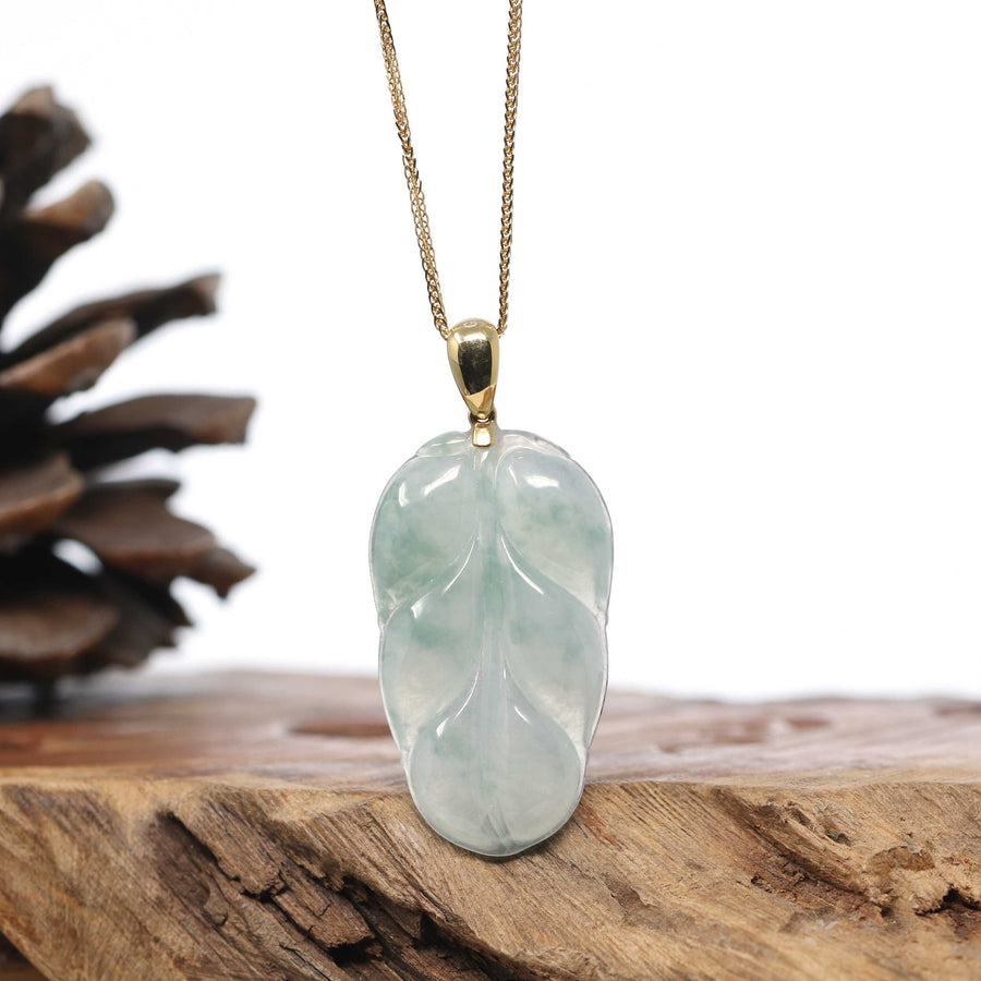 Genuine Ice Green Jadeite Jade Jin Zhi Yu Ye (Leaf) Necklace