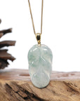 Genuine Ice Green Jadeite Jade Jin Zhi Yu Ye (Leaf) Necklace