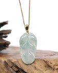 Genuine Ice Green Jadeite Jade Jin Zhi Yu Ye (Leaf) Necklace