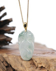 Genuine Ice Green Jadeite Jade Jin Zhi Yu Ye (Leaf) Necklace