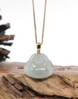 Burmese Jadeite Jade Happy Buddha Necklace With 18K Gold Bail