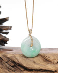 "Good Luck Button" Jadeite Jade Lucky KouKou Pendant With 14K Yellow Gold Bail