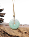 "Good Luck Button" Jadeite Jade Lucky KouKou Pendant With 14K Yellow Gold Bail