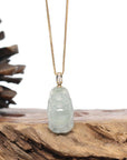 Burmese Blue Jadeite Jade Happy Buddha Necklace With 18K Gold Bail