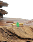Baikalla 18k Gold Natural Apple Green Jadeite Jade Bamboo Ring w/ Natural Diamonds