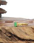 Baikalla 18k Gold Natural Apple Green Jadeite Jade Bamboo Ring w/ Natural Diamonds