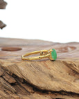 Baikalla 18k Gold Natural Apple Green Jadeite Jade Bamboo Ring w/ Natural Diamonds
