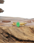 Baikalla 18k Gold Natural Apple Green Jadeite Jade Bamboo Ring w/ Natural Diamonds