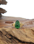 Baikalla 18k Gold Natural Imperial Green Jadeite Jade Pixiu Ring w/ Money Coin Design
