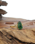 Baikalla 18k Gold Natural Imperial Green Jadeite Jade Pixiu Ring w/ Money Coin Design