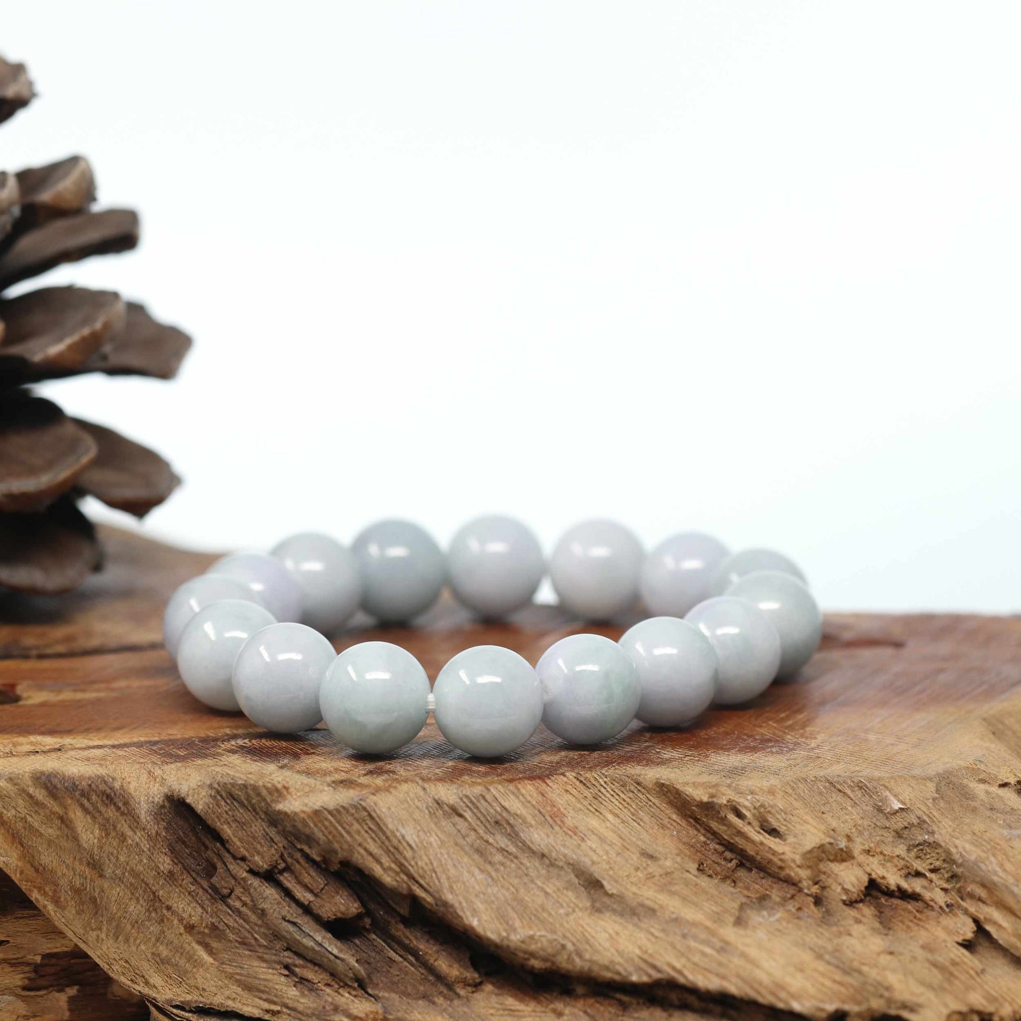 Genuine Jadeite Jade Round Lavender Beads Bracelet ( 11.5 mm)