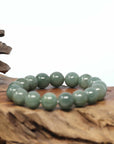 Natural Jadeite Jade Round Beads Bracelet ( 12.5 mm ) For Men