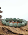 Natural Jadeite Jade Round Beads Bracelet ( 12.5 mm ) For Men