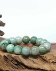 Natural Jadeite Jade Round Beads Bracelet ( 13.5 mm ) For Men