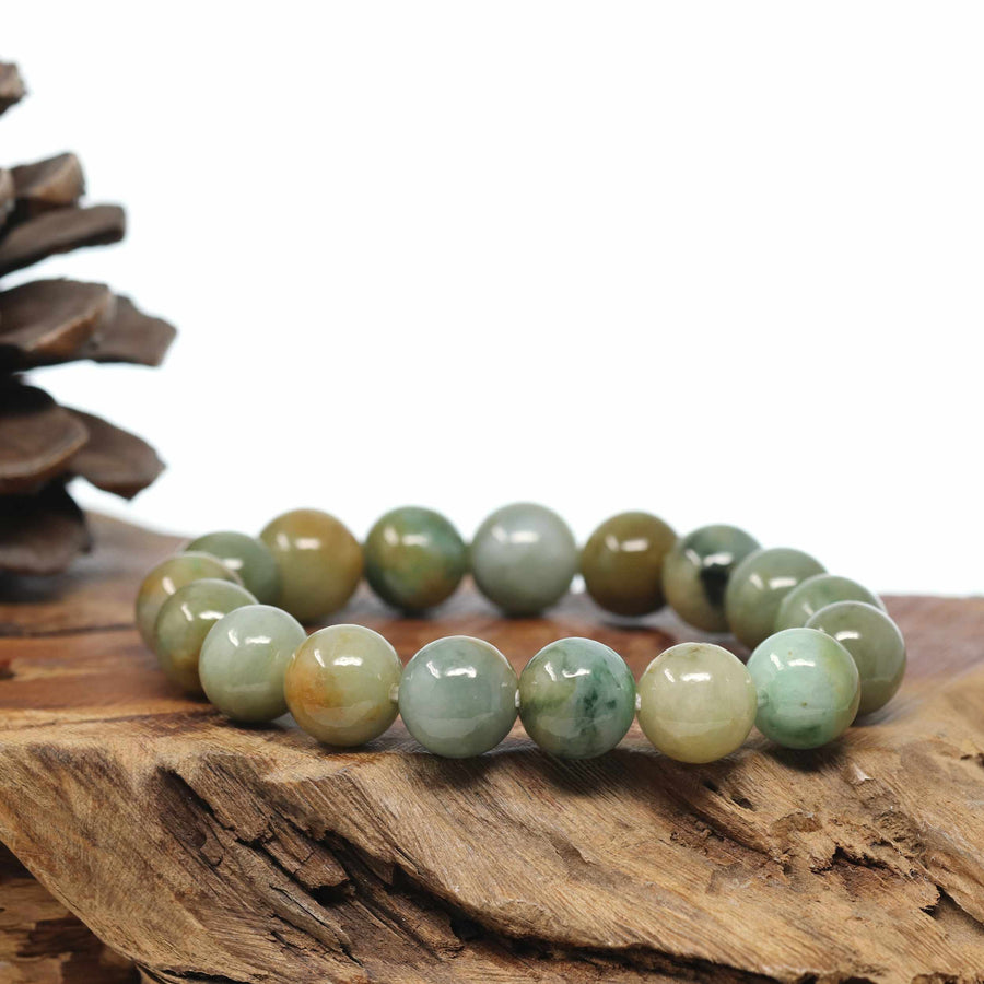 Natural Jadeite Jade 13mm Round Beads Bracelet ( 13 mm ) For Men
