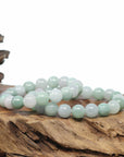 Baikalla Natural Green & White Jadeite Jade Round Green Beads Bracelet (9.5mm)