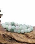 Baikalla Natural Green & White Jadeite Jade Round Green Beads Bracelet (9.5mm)