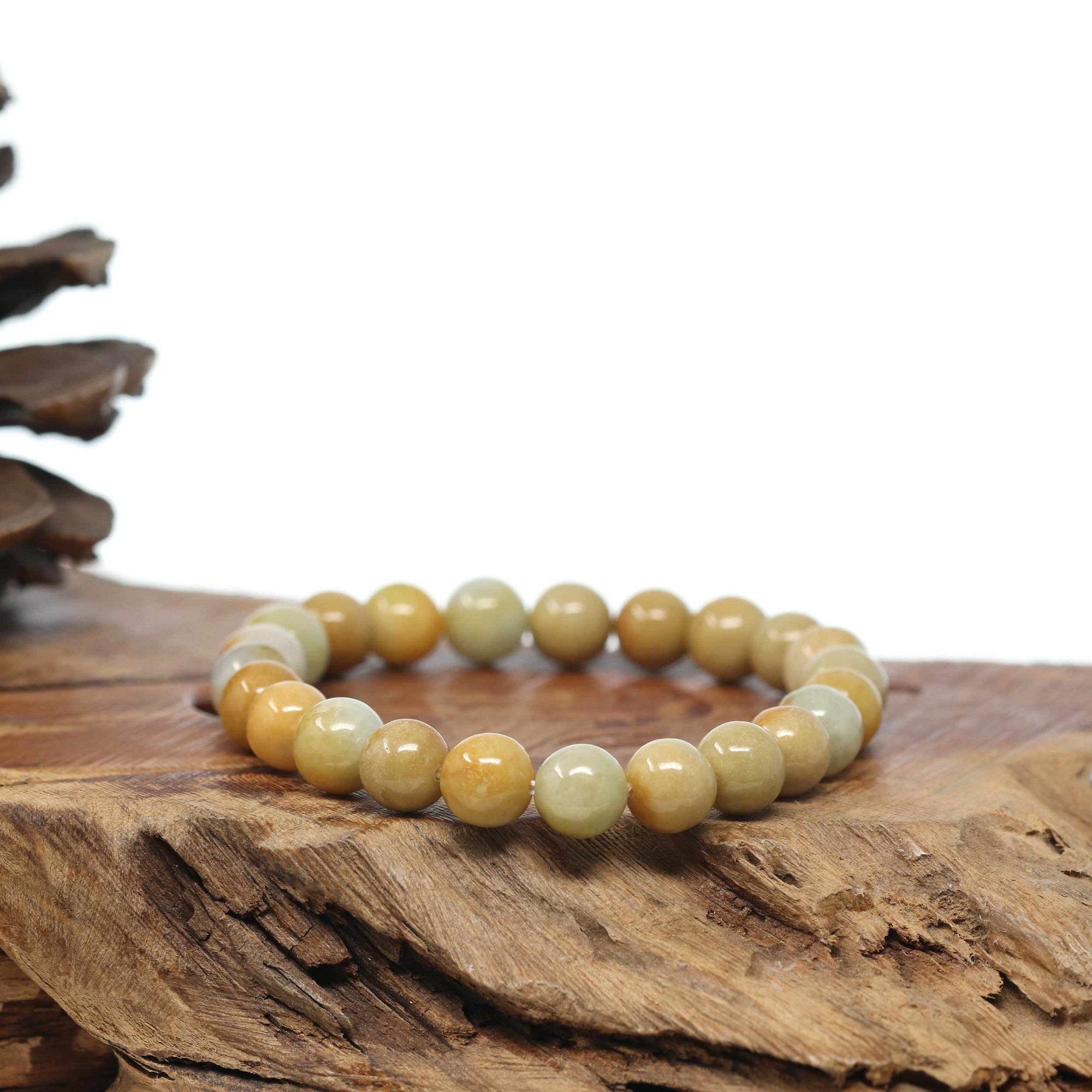 Genuine Jadeite Jade Round Yellow Beads Bracelet (9.5mm)